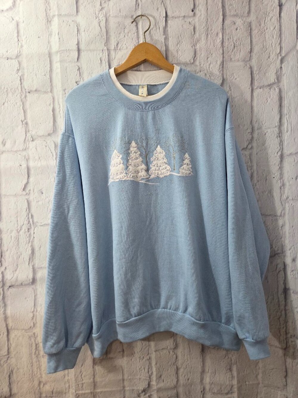 Morning Sun 2XL Light Blue Embroidered Pullover Sweatshirt Vintage Winter Casual